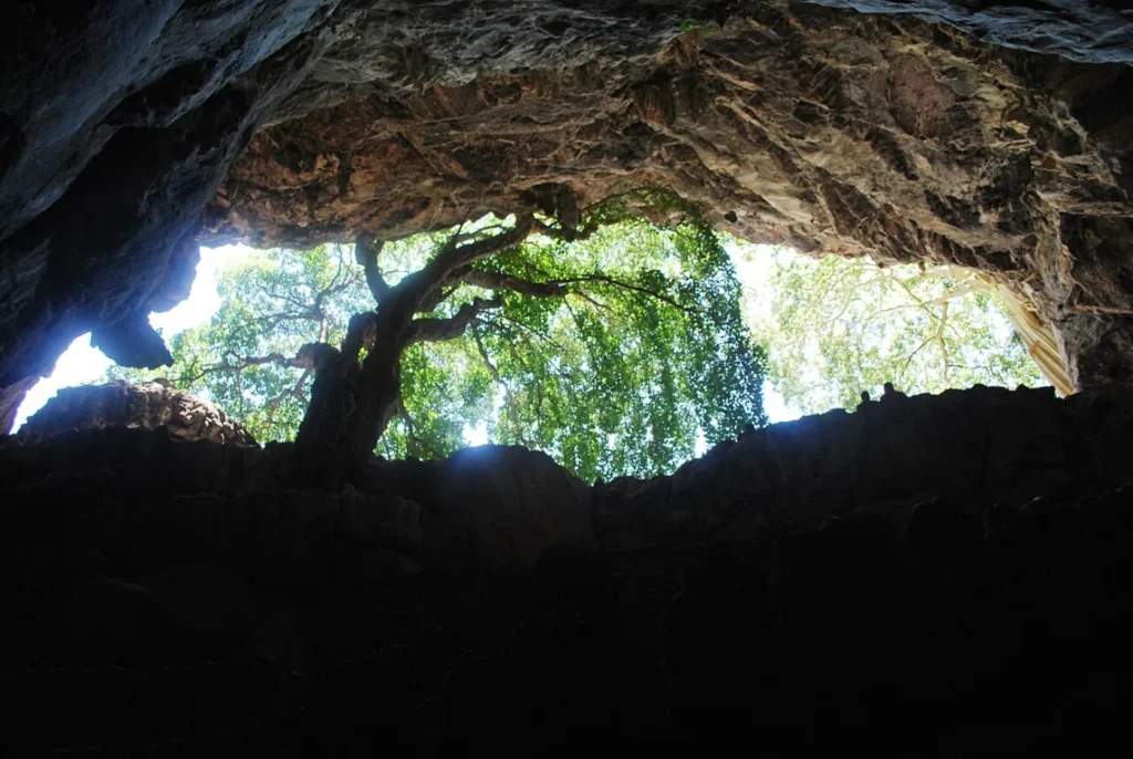 Acceso rocoso hacia la caverna de Cacahuamilpa