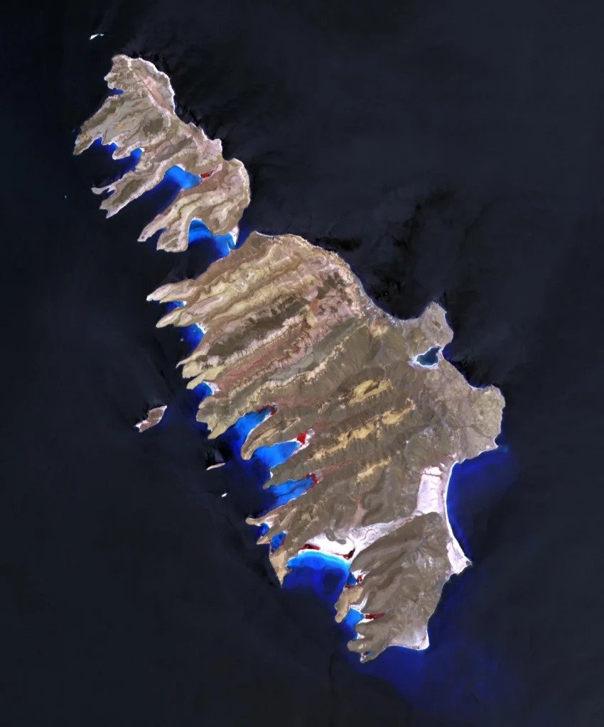Vista satelital de Isla Espíritu Santo para ubicar la isla frente a La Paz