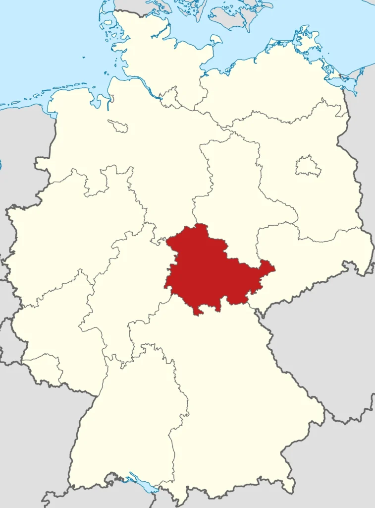 Mapa de ubicación de Turingia en Alemania