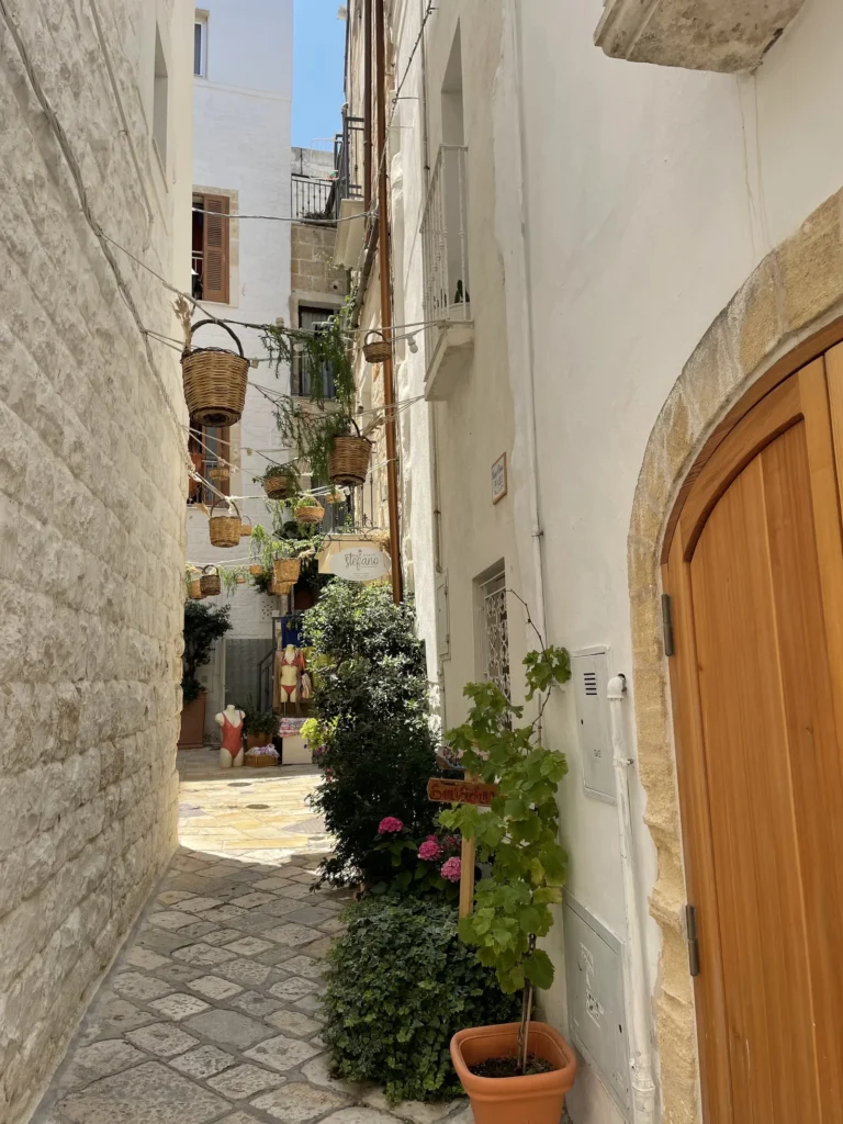 Calles blancas del centro histórico de Polignano a Mare